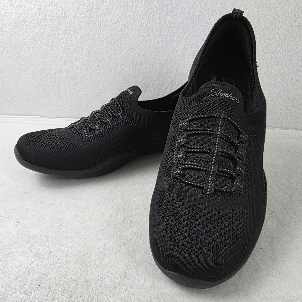 Skechers Stretch Fit Black Knit Slip On Air Cooled Memory Foam women 9.5